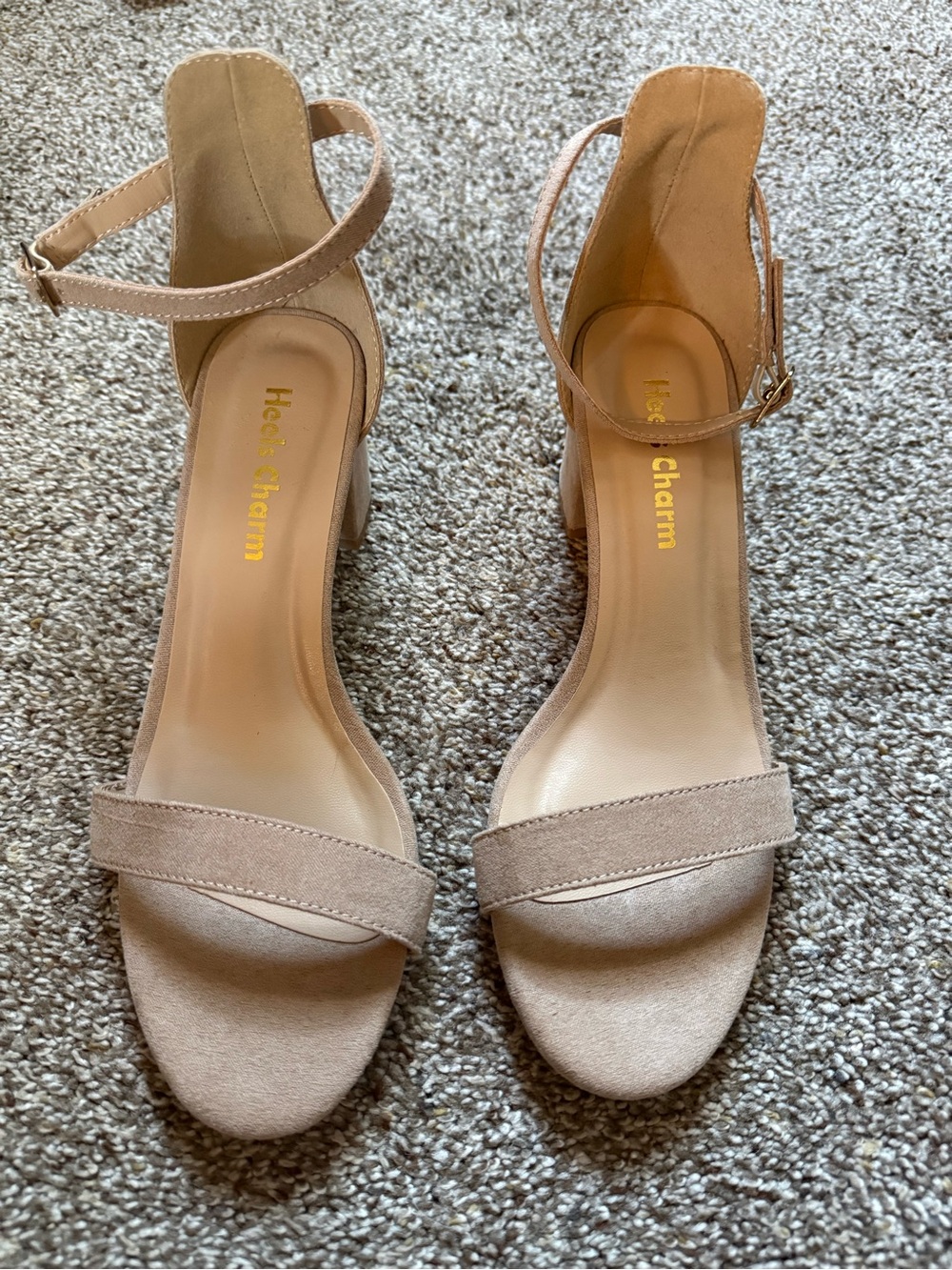 Taupe Ankle-Strap Block Heel Sandals